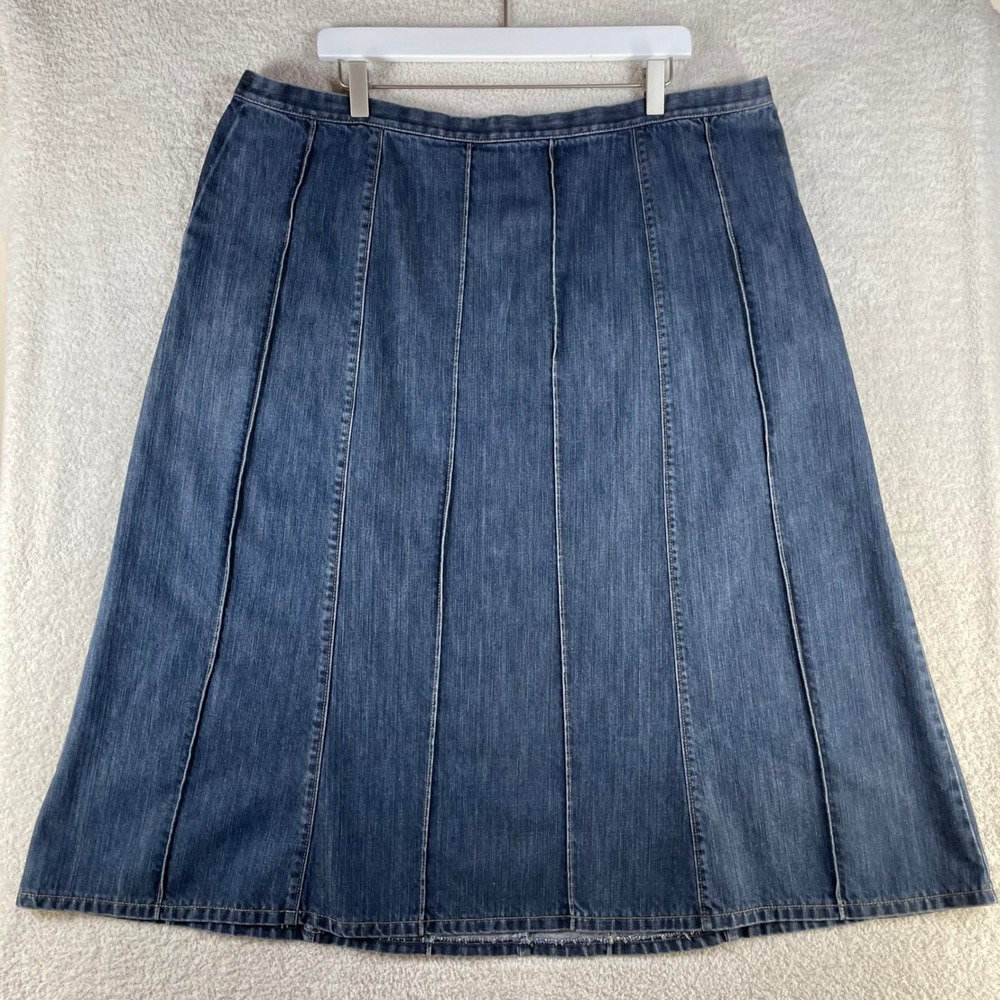 lands' end paneled denim a-line midi skirt 20W vtg 100% cotton med blue modest